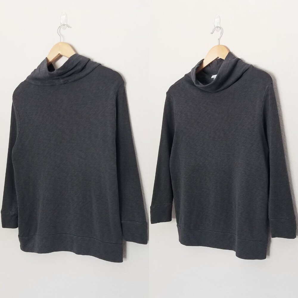 James Perse Funnel Neck 100% Supima Cotton Sweatshirt Top S 3/4 Sleeves Designer